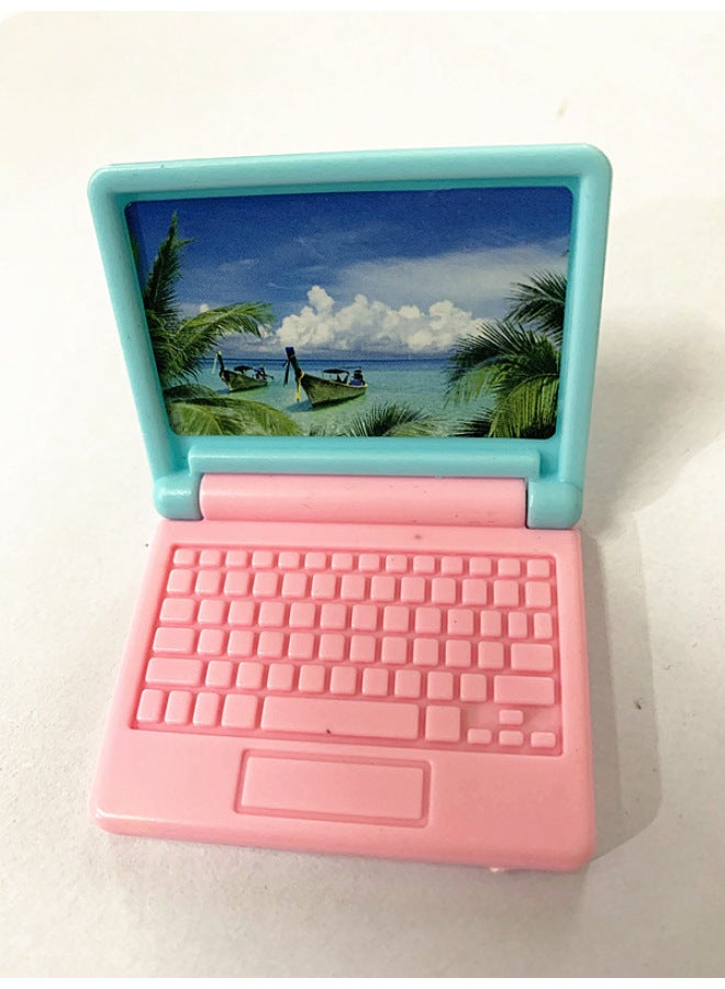 Miniature Office Doll Notebook Computer Accessories Handheld Shrink Food Play Model Toy Foldable 6.1g-Color:Green Pink-Coconut Tree Sticker-Height:Size: 4.3*3.5*0.7cm  - Image 1