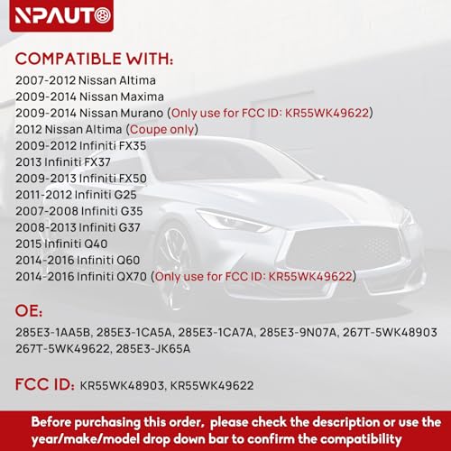 NPAUTO بديل مفتاح نيسان آلتيمّا 2007-2012، ماكسيما مورا 09-14، إنفينيتي G25 G35 G37 FX35 Q60 والمزيد من مفاتيح التحكم عن بُعد الذكية - Image 3