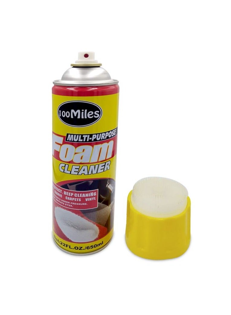 100Miles Multi Purpose Foam Cleaner 650ml Upholstery Carpet Seat Fabric Dashboard Door Panel Interior Cleaner Deep Cleaning Foam for Car Home Office Sofa Mattress Rug Vinyl Trim Stain Care Surface Care Brush Top Applicator Formula . - Image 2