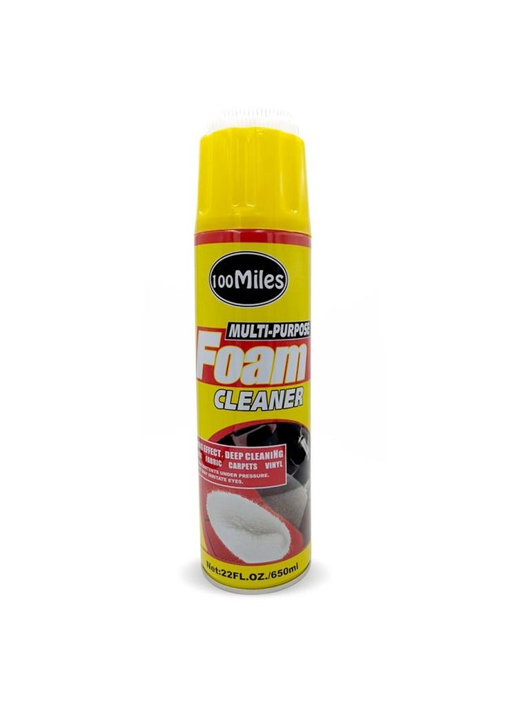 100Miles Multi Purpose Foam Cleaner 650ml Upholstery Carpet Seat Fabric Dashboard Door Panel Interior Cleaner Deep Cleaning Foam for Car Home Office Sofa Mattress Rug Vinyl Trim Stain Care Surface Care Brush Top Applicator Formula . - Image 5