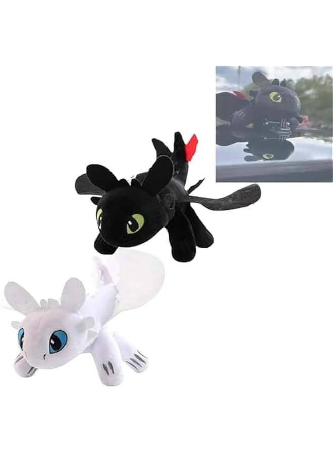 Dragon Car Accessories, Toothless Little Dragon Car Accessory Double Evil Spirit Doll with Suction Cup Helmet Car Motorcycle Sunroof Dragon Decoration (Black+White, 7.8 inch)  - Image 1