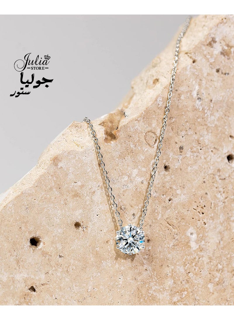 جوليا ستور قلادة أنيقة فاخرة مطلية بالبلاتين عيار 2 قيراط على شكل سوليتير دائري من الألماس الصناعي، مصنوعة من الفولاذ المقاوم للصدأ، مضادة للحساسية، هدية للنساء - Image 1
