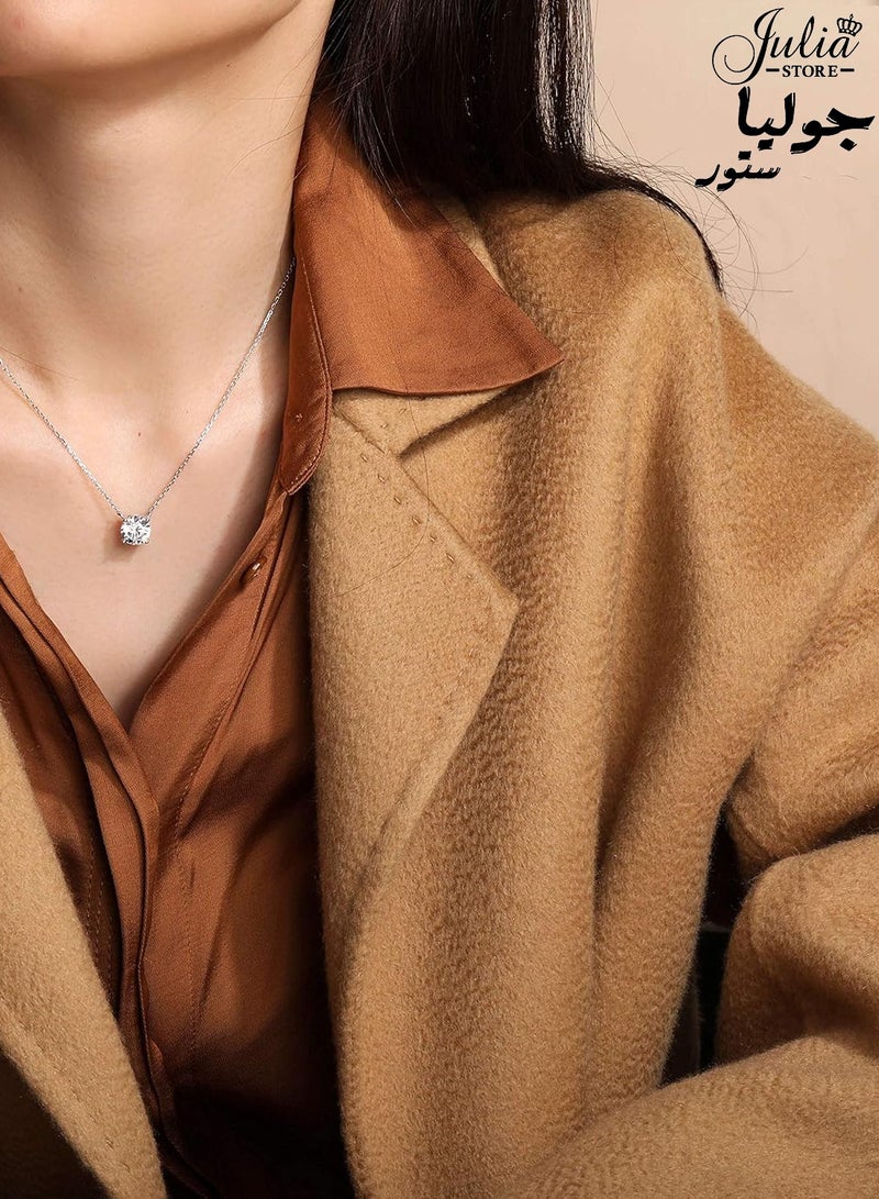 جوليا ستور قلادة أنيقة فاخرة مطلية بالبلاتين عيار 2 قيراط على شكل سوليتير دائري من الألماس الصناعي، مصنوعة من الفولاذ المقاوم للصدأ، مضادة للحساسية، هدية للنساء - Image 2