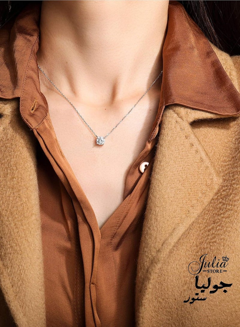 جوليا ستور قلادة أنيقة فاخرة مطلية بالبلاتين عيار 2 قيراط على شكل سوليتير دائري من الألماس الصناعي، مصنوعة من الفولاذ المقاوم للصدأ، مضادة للحساسية، هدية للنساء - Image 3