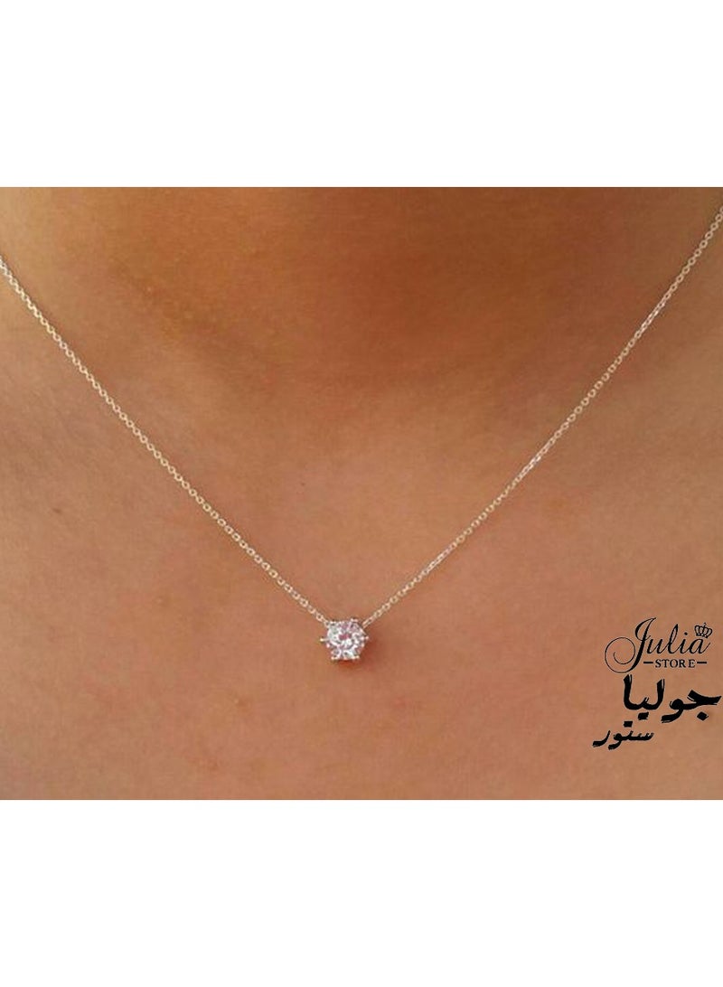 جوليا ستور قلادة أنيقة فاخرة مطلية بالبلاتين عيار 2 قيراط على شكل سوليتير دائري من الألماس الصناعي، مصنوعة من الفولاذ المقاوم للصدأ، مضادة للحساسية، هدية للنساء - Image 4