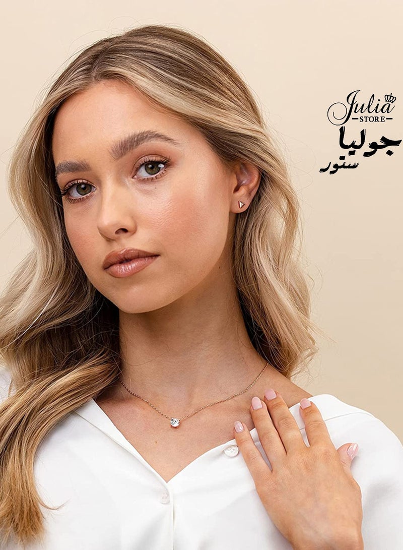 جوليا ستور قلادة أنيقة فاخرة مطلية بالبلاتين عيار 2 قيراط على شكل سوليتير دائري من الألماس الصناعي، مصنوعة من الفولاذ المقاوم للصدأ، مضادة للحساسية، هدية للنساء - Image 5