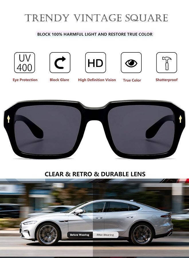 CIKJUK Square Sunglasses for Men Women Trendy Sun Glasses Chunky Rivet Design Men's Women's Sunglass Mens Fashion Shades UV400 Protection Sun Glas Black - Image 3