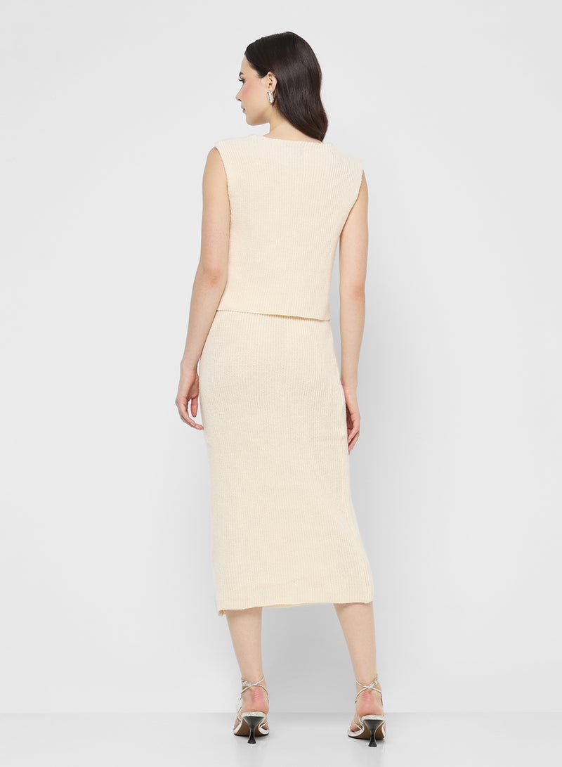 Ginger Knitted Button Down Vest & Skirt Set - Image 2