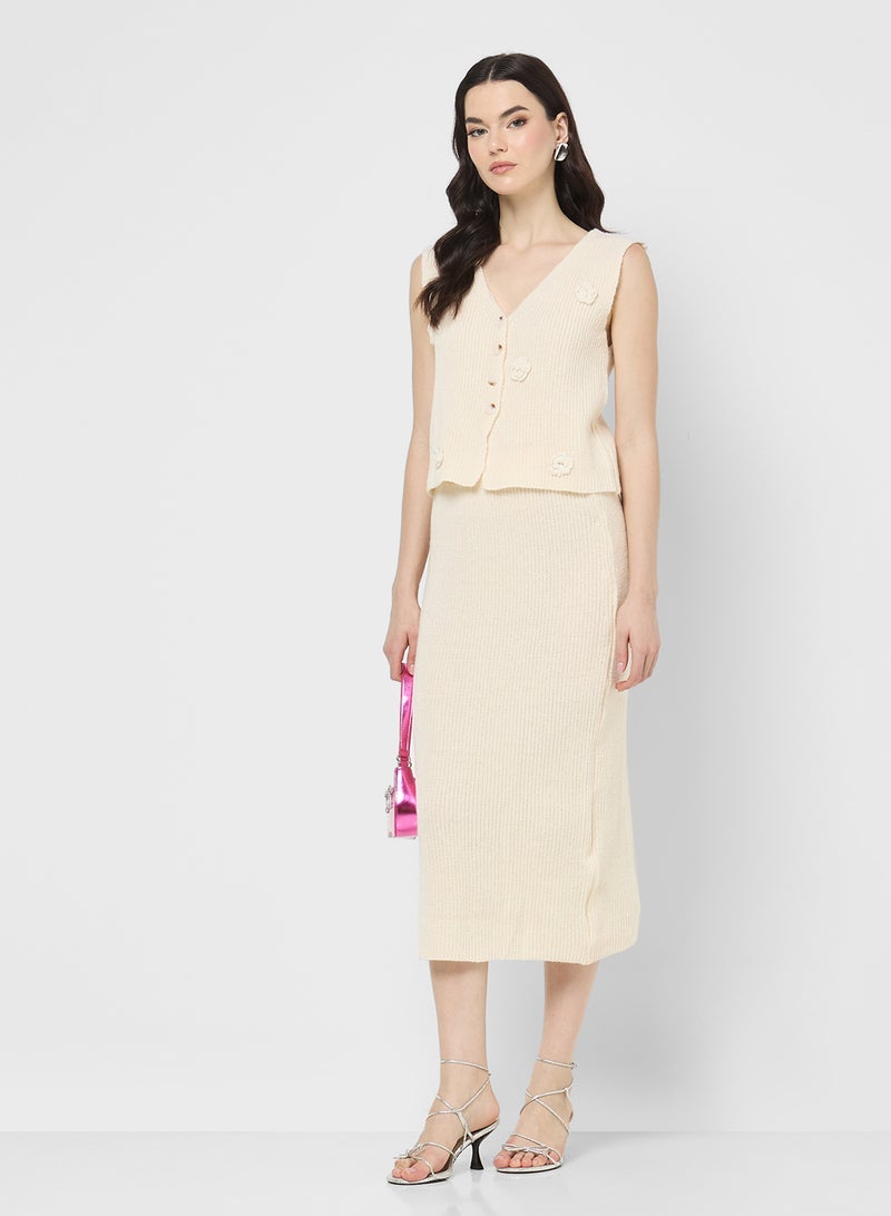 Ginger Knitted Button Down Vest & Skirt Set - Image 5