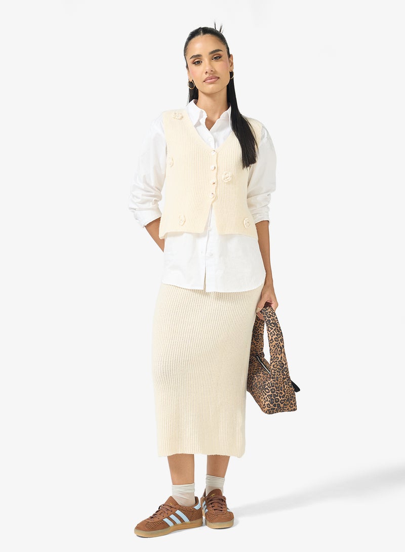 Ginger Knitted Button Down Vest & Skirt Set - Image 5