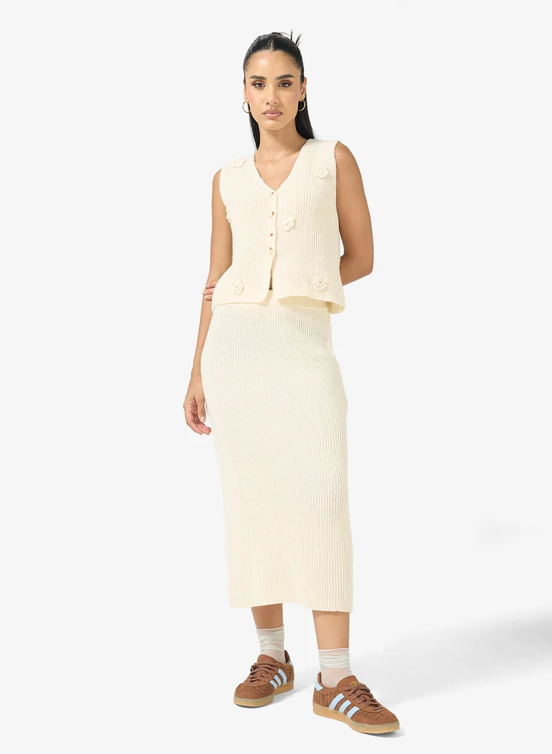 Ginger Knitted Button Down Vest & Skirt Set
