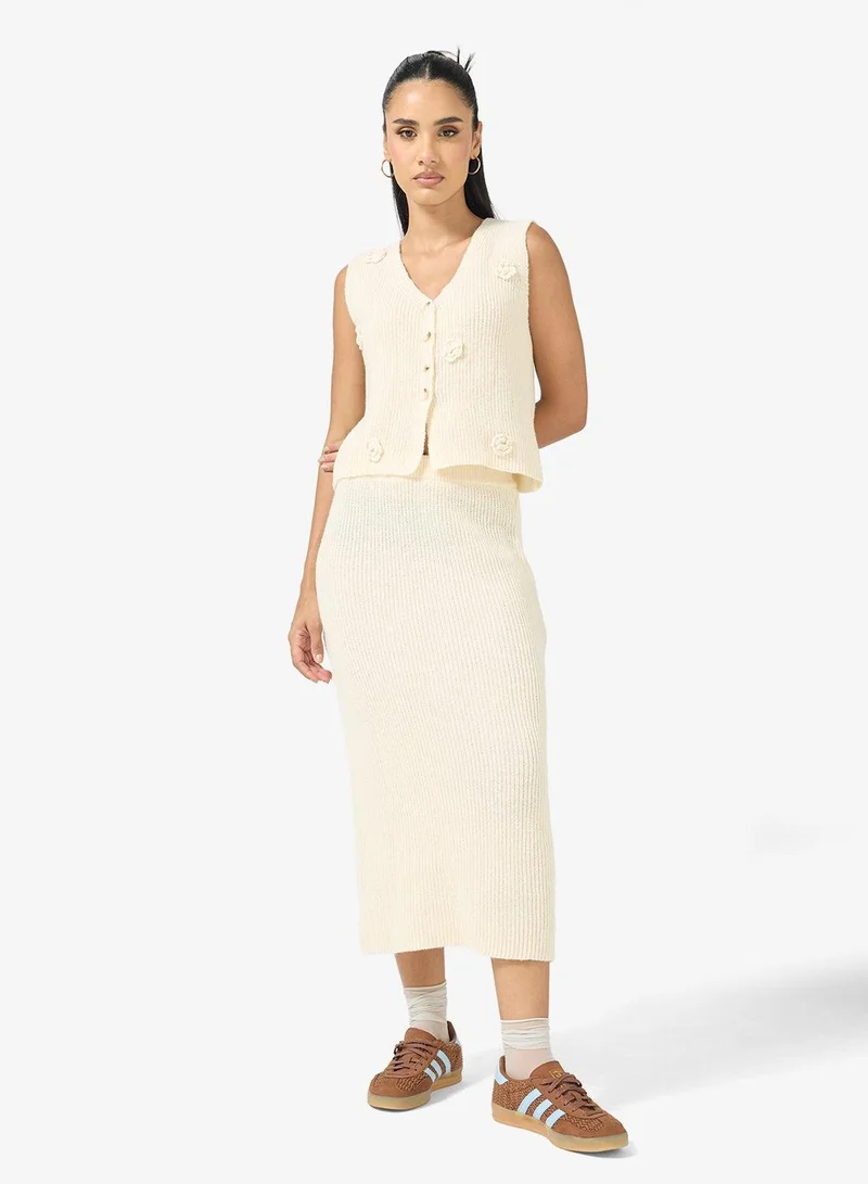 Ginger Knitted Button Down Vest & Skirt Set