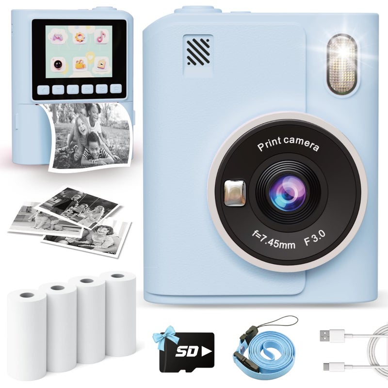 ANBURI Instant Print Camera for Kids, 1080P Instant Digital Print Cameras for Toddler, Portable Toy for 4 5 6 7 8 9 10 Year Old Girl, Christmas Birthday Gifts for Girls Boys with SD Card Blue - Image 1
