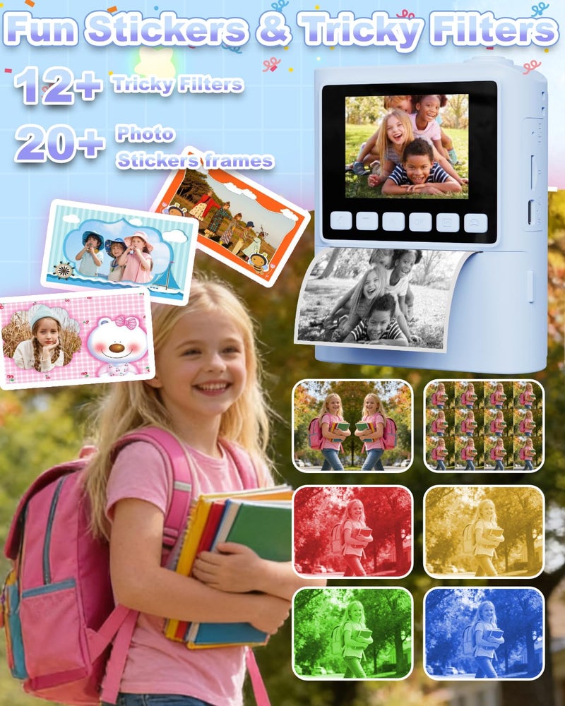 ANBURI Instant Print Camera for Kids, 1080P Instant Digital Print Cameras for Toddler, Portable Toy for 4 5 6 7 8 9 10 Year Old Girl, Christmas Birthday Gifts for Girls Boys with SD Card Blue - Image 5