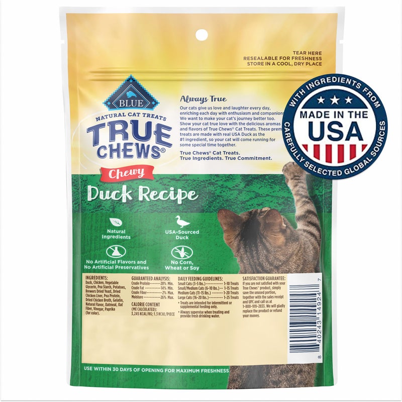 Blue Buffalo True Chews Natural Chewy Cat Treats, Made in the USA, Duck Recipe, 3-oz Resealable Bag - Image 2
