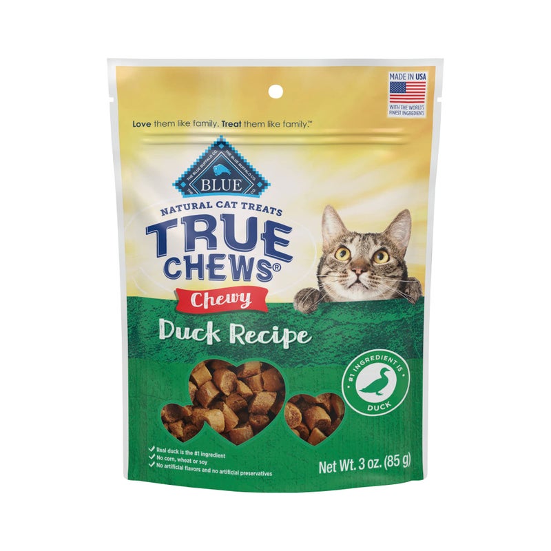 Blue Buffalo True Chews Natural Chewy Cat Treats, Made in the USA, Duck Recipe, 3-oz Resealable Bag - Image 1