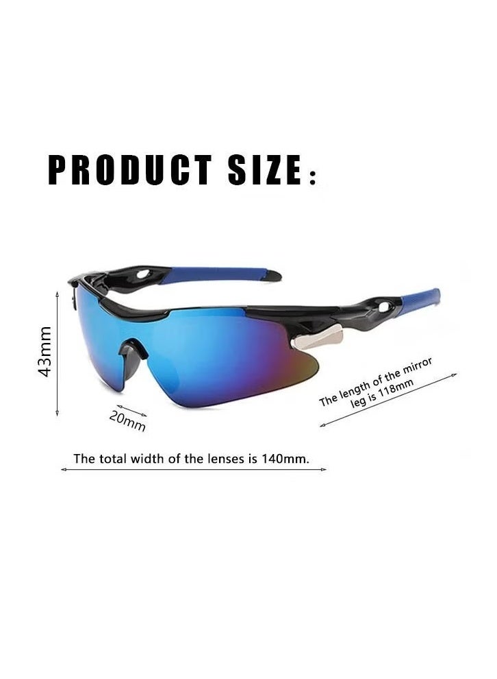 واي جيه 2 قطع النظارات الشمسية الرياضية الحماية من الأشعة فوق البنفسجية نصف الإطار، UV400 سلامة الدراجات المستقطبة النظارات الشمسية الرياضية، نظارات مضادة للنافذة لجولف البيسبول (فضة + زرقاء) - Image 2