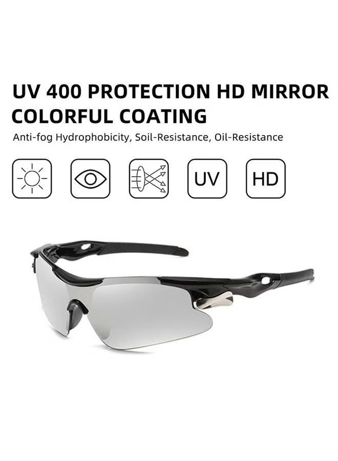 واي جيه 2 قطع النظارات الشمسية الرياضية الحماية من الأشعة فوق البنفسجية نصف الإطار، UV400 سلامة الدراجات المستقطبة النظارات الشمسية الرياضية، نظارات مضادة للنافذة لجولف البيسبول (فضة + زرقاء) - Image 4
