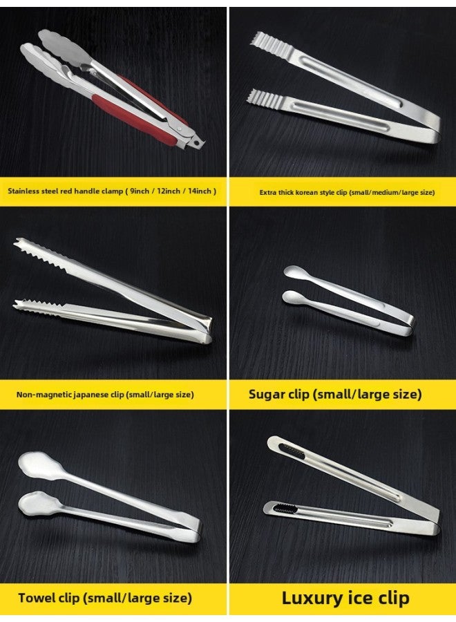 304 Stainless Steel Food Clip Kitchen Clip Special Barbecue Fried Steak Grilled Meat Hand Scratches Malatang Anti-scalding-Color:( 12inch ) Exquisite Food Clip - Image 3