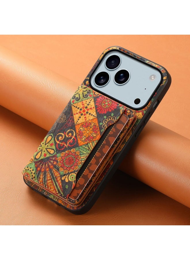 general Compatible with iPhone 17 Pro Max Card-Slot Anti-Fingerprint Protective Case Retro Floral Pattern Scratch-Resistant Protection Portable Storage