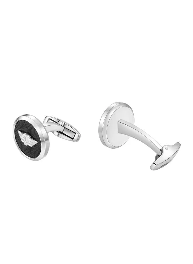 POLICE Extended Silver and Black Cufflinks For Men