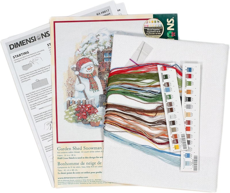 Dimensions Counted Cross Stitch Kit 'Garden Shed Snowman' 14 Count White Aida, 12'' x 14'' - Image 3