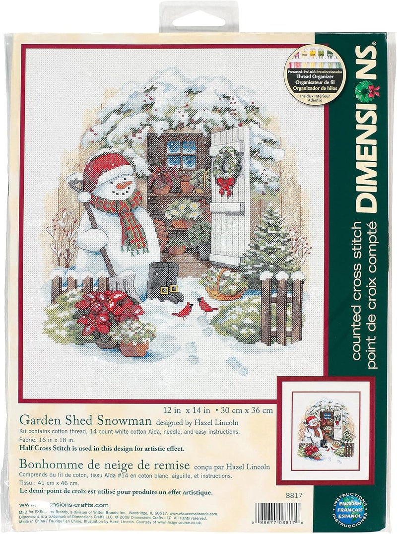 Dimensions Counted Cross Stitch Kit 'Garden Shed Snowman' 14 Count White Aida, 12'' x 14'' - Image 1