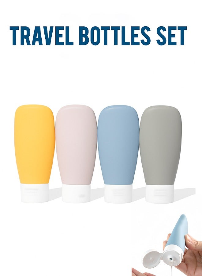 4Pcs Travel Bottles Kit Toiletry Bags 60ml, Soft Silicone Lotion Container Squeeze Tube Empty Bottle, Portable Travel Shampoo Bottle with Label - Image 1