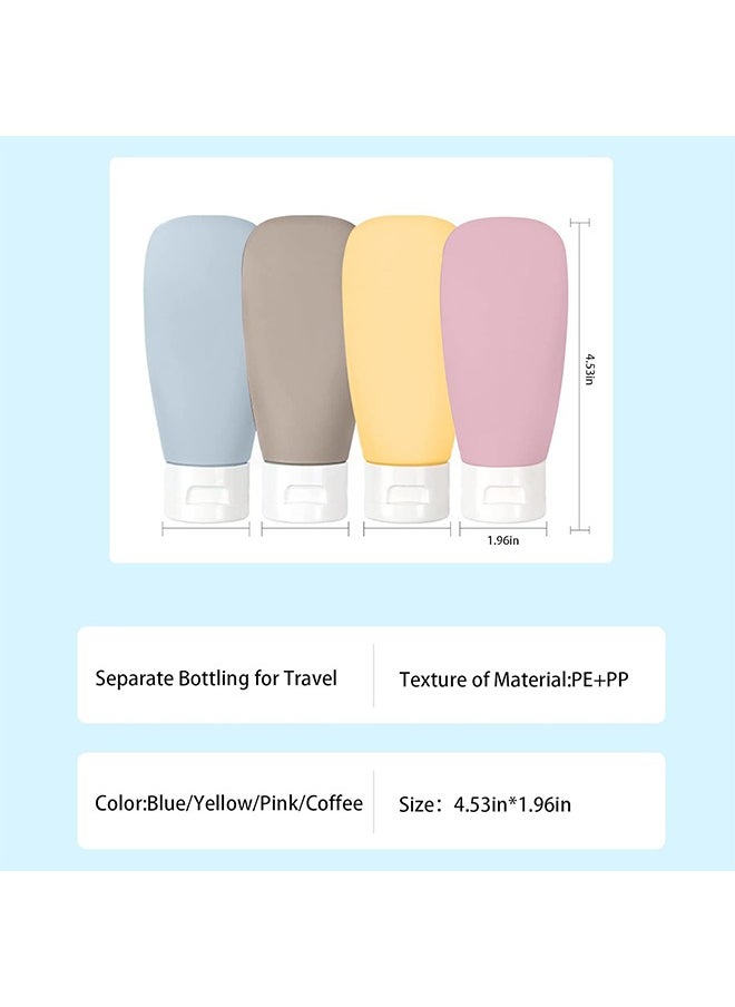 Generic - 4Pcs Travel Bottles Kit 60ml, Soft Silicone Lotion Container Squeeze Tube Empty Bottle, Portable Travel Shampoo Bottle with Label - Image 1