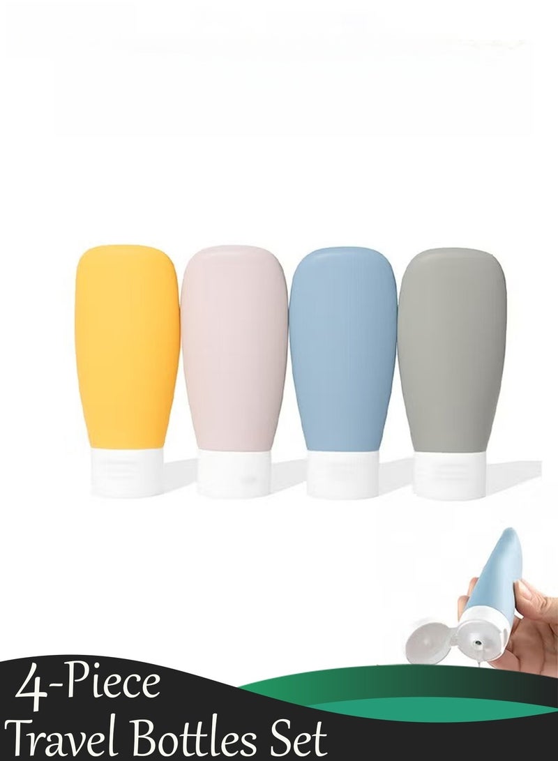 4 قطع زجاجات سفر لمستحضرات التجميل، أنابيب سيليكون ضغط مقاومة للتسرب قابلة لإعادة التعبئة، حاويات مستحضرات تجميل وموزع شامبو ولوشن للسفر، طقم - Image 1