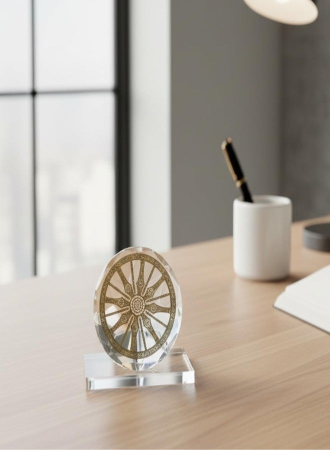 shree kreations Gold Plated Konark Sun Temple Wheel Handricrafted in Crystal Base Tabletop Showpiece Figurine - Image 3