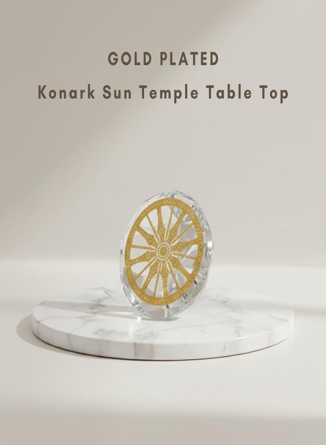 shree kreations Gold Plated Konark Sun Temple Wheel Handricrafted in Crystal Base Tabletop Showpiece Figurine - Image 4