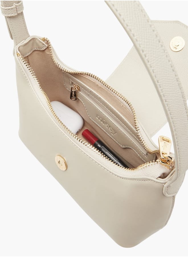 Women's Textured Shoulder Bag with Detachable Strap and Zip Closure