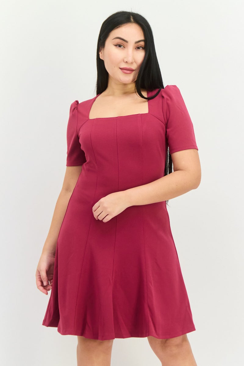 Donna Morgan Women Textured Mini Dress, Maroon - Image 1