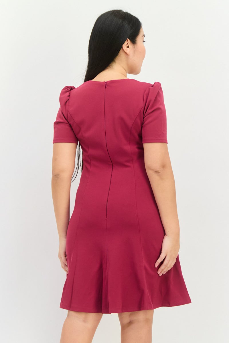 Donna Morgan Women Textured Mini Dress, Maroon - Image 3