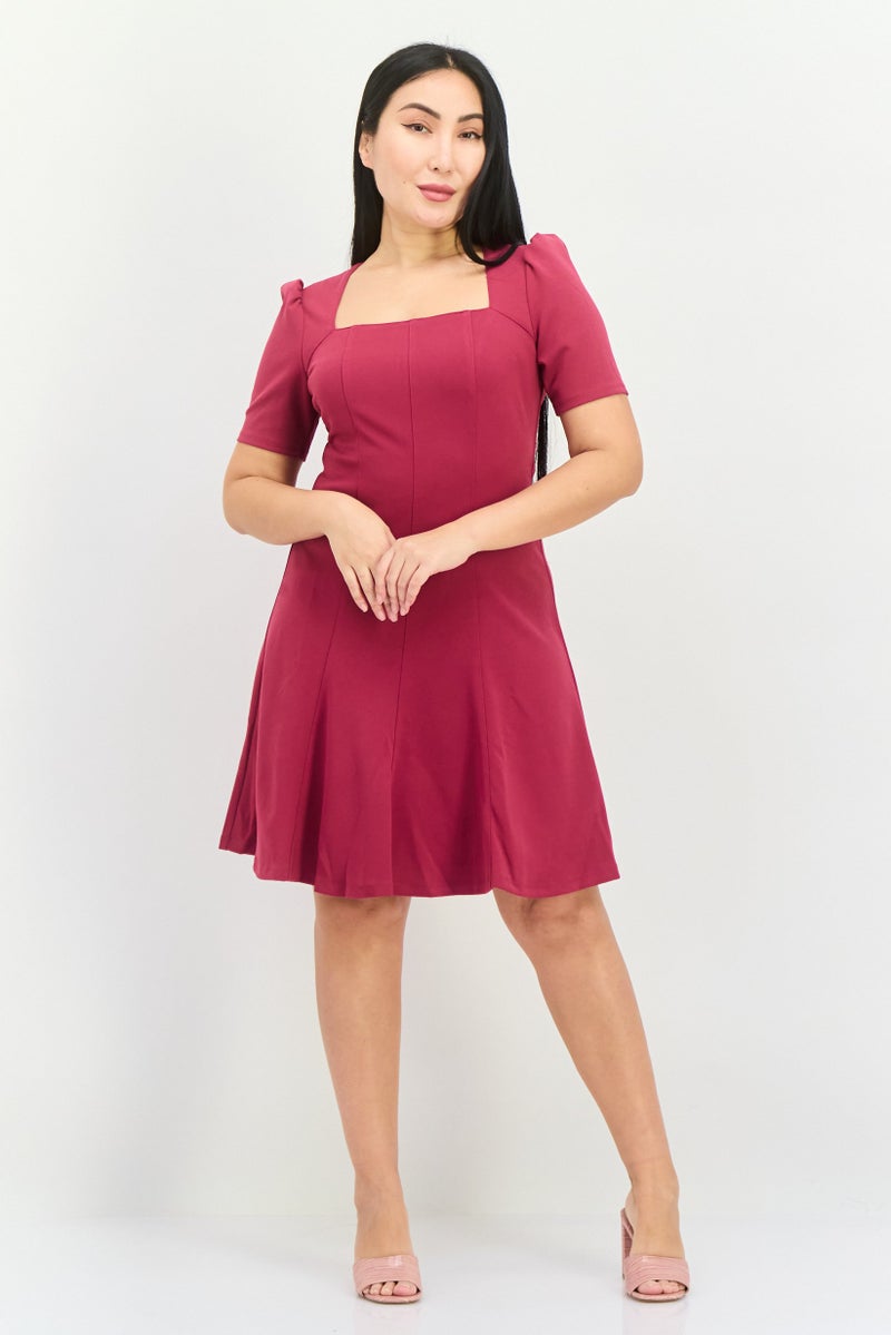 Donna Morgan Women Textured Mini Dress, Maroon - Image 4