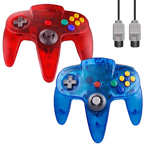 ZeroStory Classic N64 Controller, Wired N64 Controller Upgraded Joystick for N64 Video Game Console (Transparent Red and Transparent Blue) - Image 1