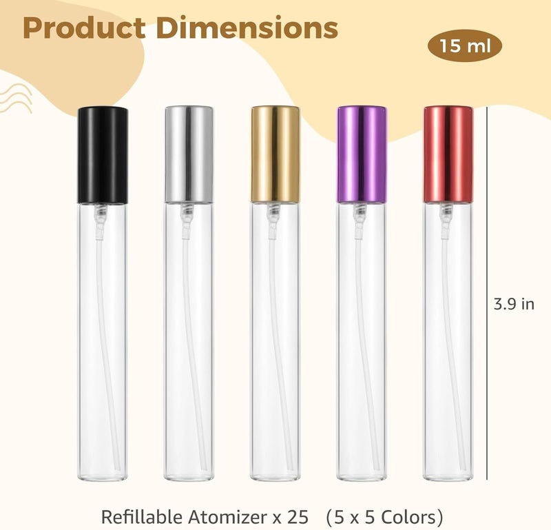 25-Piece Refillable Glass Perfume Atomizers, 15 Ml Travel Spray Bottles, 5 Vibrant Colors, Leak-Proof Design - Image 4