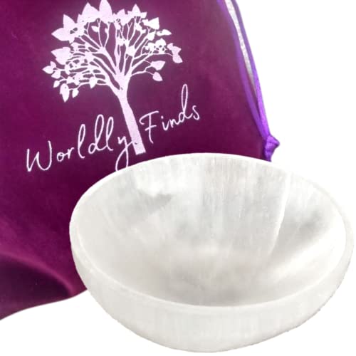Worldly Finds Selenite Crystal Smudge Bowl 4 Inch, 6 Sizes, Hand-Carved, Moroccan Crystal Holder to Charge, Cleanse Crystals, Charging, Smudging Bowl, Spiritual Gifts, Wicca Supplies (4" Large) - Image 1