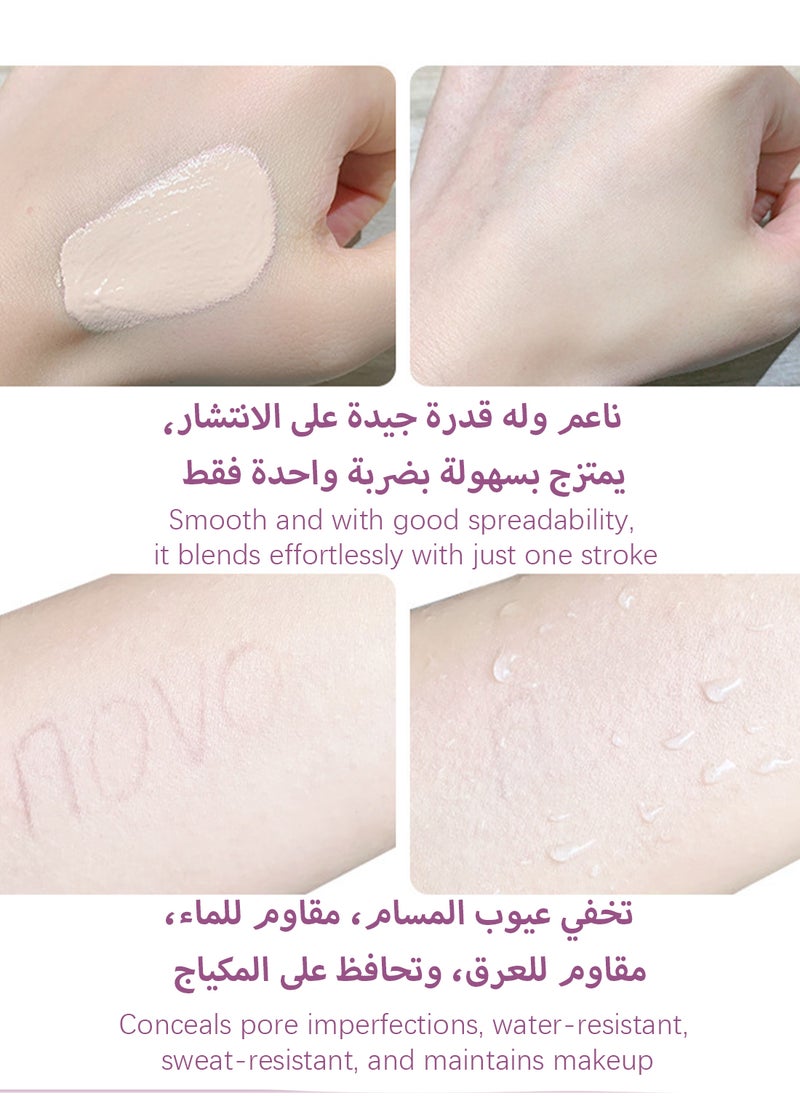 Novo Double Layer Air Cushion Cream, Natural Long Lasting Cushion Foundation, Lightweight Brightening Strong Concealer, 2 in 1 Makeup Base Primer and Pressed Finishing Powder for All Skin Types  - Image 5