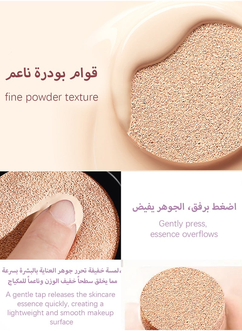 Novo Double Layer Air Cushion Cream, Natural Long Lasting Cushion Foundation, Lightweight Brightening Strong Concealer, 2 in 1 Makeup Base Primer and Pressed Finishing Powder for All Skin Types  - Image 3