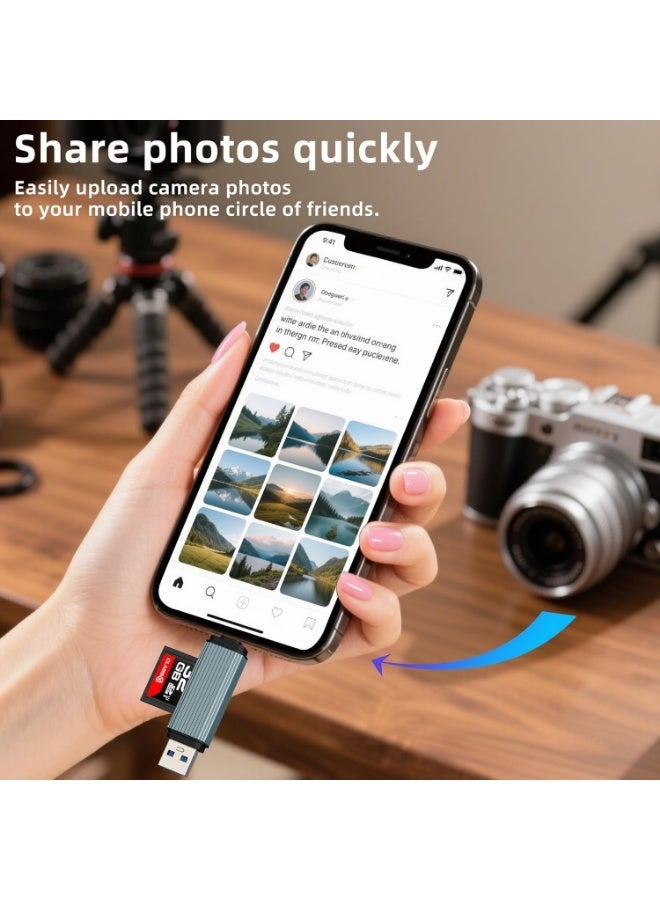 قارئ بطاقات SD وميكرو SD مزدوج المنفذ (منفذ USB-C و USB-A)، محول نقل الصور والفيديو من الكاميرات الرقمية للآيفون 16/15 والآيباد وماك بوك وأندرويد وسامسونج والكمبيوتر - Image 2