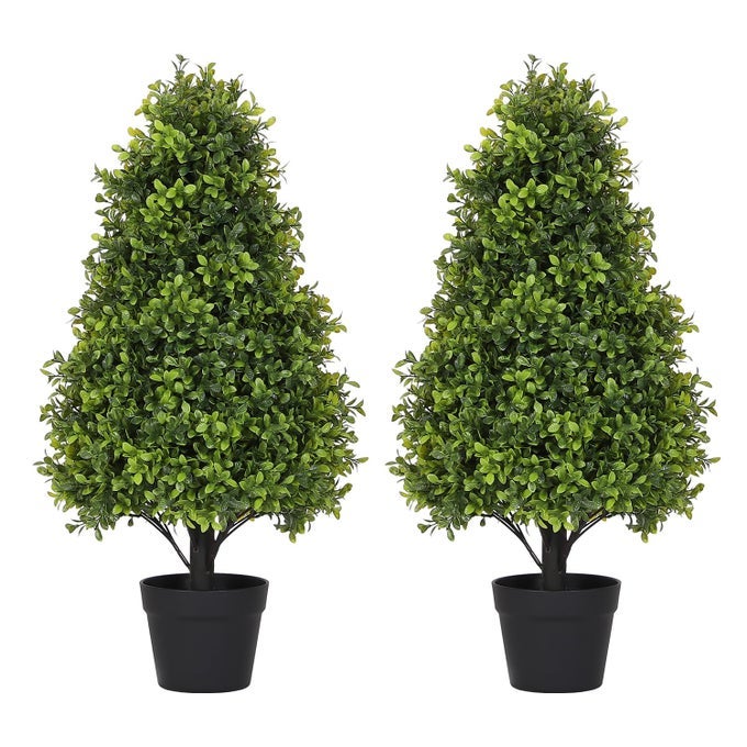 30 Artificial Boxwood Topiary Trees Outdoor Set of 2 UV Resistant Faux Plants for Front Porch Outside Planter Realistic Fake ConeShaped Bushes Evergreen Shrubs