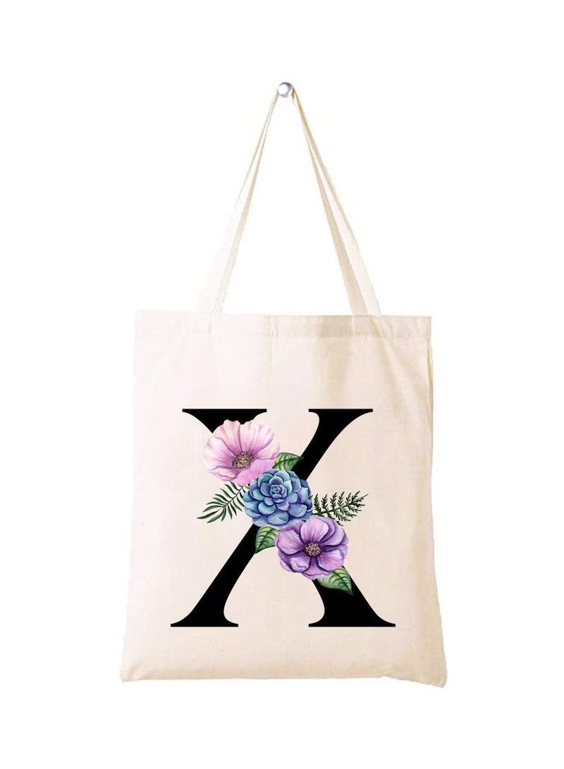 PRINTSHOP4ME Eco-Friendly Canvas Cotton Tote Bag with Floral Design on Initial Letters Printed Bridesmaids Bags for Women- Reusable Shopping Bag, Party Gift Idea and Cotton Gift Bag - Image 1