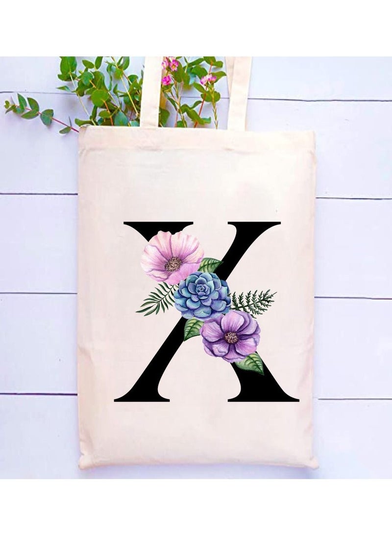 PRINTSHOP4ME Eco-Friendly Canvas Cotton Tote Bag with Floral Design on Initial Letters Printed Bridesmaids Bags for Women- Reusable Shopping Bag, Party Gift Idea and Cotton Gift Bag - Image 2