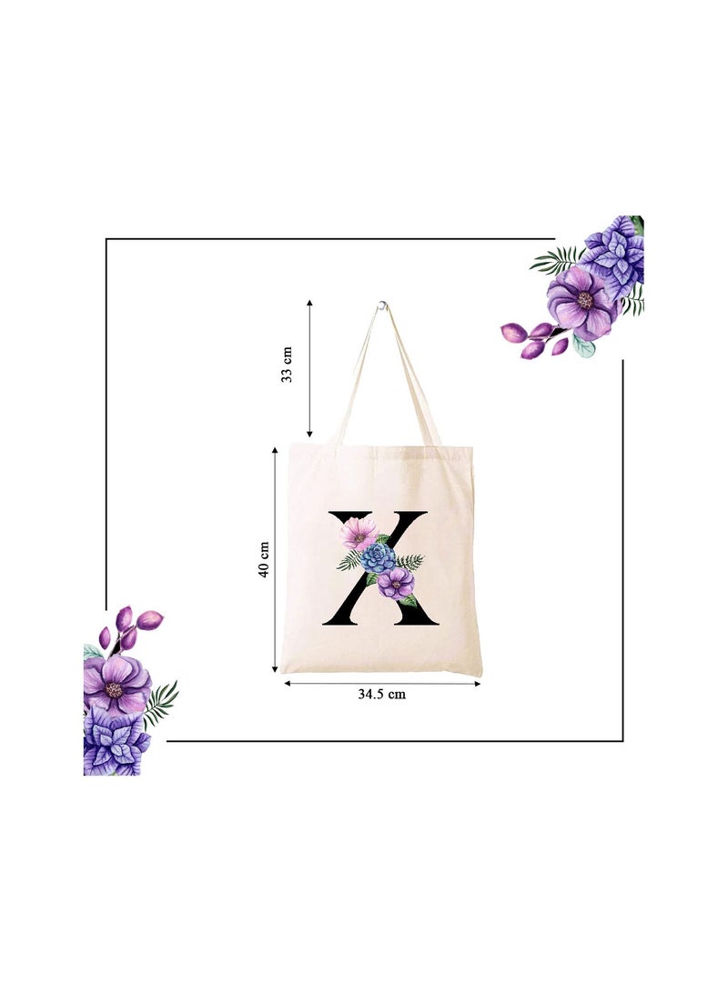 PRINTSHOP4ME Eco-Friendly Canvas Cotton Tote Bag with Floral Design on Initial Letters Printed Bridesmaids Bags for Women- Reusable Shopping Bag, Party Gift Idea and Cotton Gift Bag - Image 5