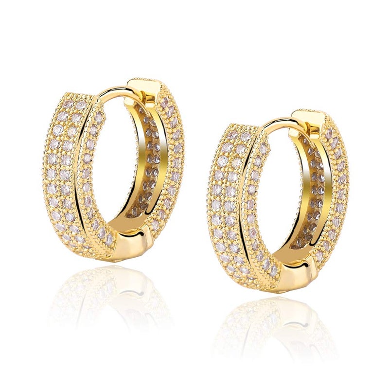 TOPGRILLZ Iced Out Hoop Earrings Cubic Zirconia Huggie Cartilage Cuff Hypoallergenic 14K Gold Plated Luxury Fashion Round Circle Earrings For Women-05Gold - Image 1