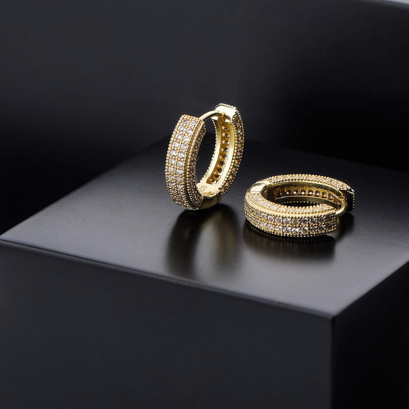TOPGRILLZ Iced Out Hoop Earrings Cubic Zirconia Huggie Cartilage Cuff Hypoallergenic 14K Gold Plated Luxury Fashion Round Circle Earrings For Women-05Gold - Image 5