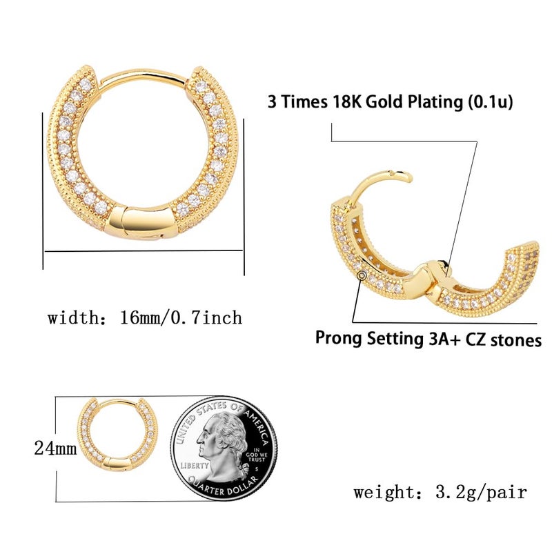 TOPGRILLZ Iced Out Hoop Earrings Cubic Zirconia Huggie Cartilage Cuff Hypoallergenic 14K Gold Plated Luxury Fashion Round Circle Earrings For Women-05Gold - Image 2