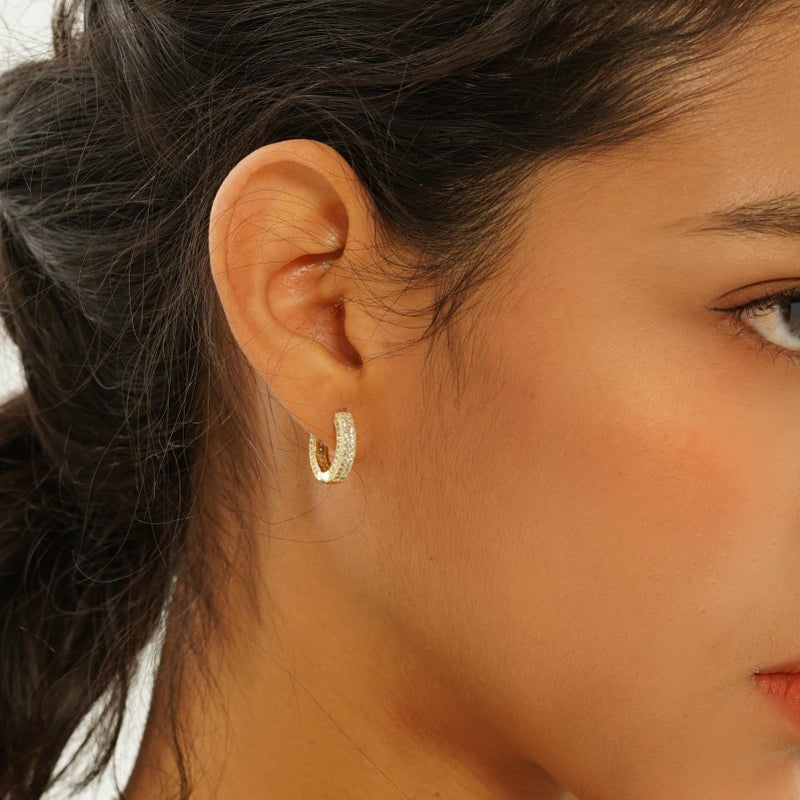 TOPGRILLZ Iced Out Hoop Earrings Cubic Zirconia Huggie Cartilage Cuff Hypoallergenic 14K Gold Plated Luxury Fashion Round Circle Earrings For Women-05Gold - Image 4